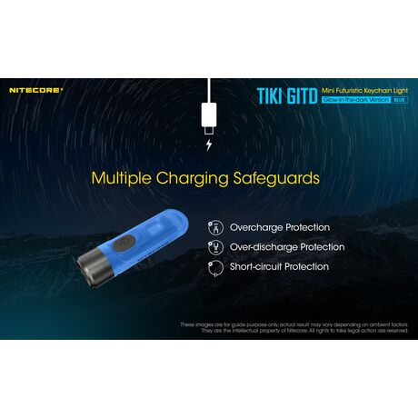 ΦΑΚΟΣ LED NITECORE TIKI GITD Blue, Glow-In-The-Dark, USB-C, 300 lumens