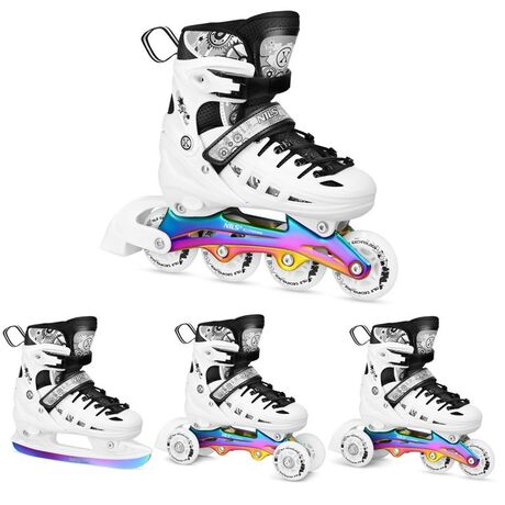 Αυξ/να Roller NH10905 4 ΣΕ 1 Inline Skates NILS EXTREME ΑΣΠΡΟ RAINBOW με LED Τροχούς-LARGE(39-42)